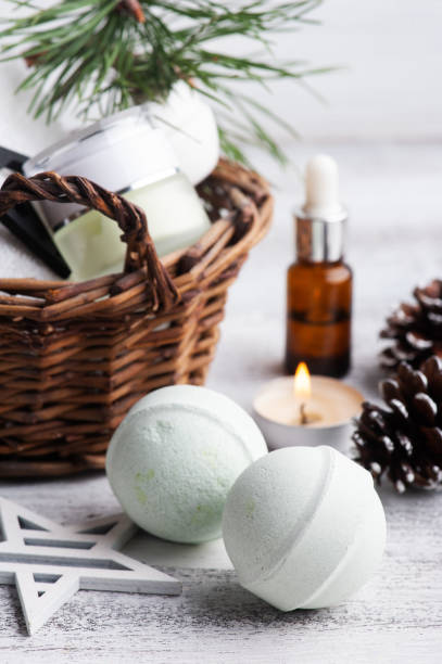 istock Beauty product in basket in Christmas SPA composition 1288706166