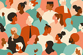 istock Crowd of young and elderly men and women in trendy hipster clothes. Diverse group of stylish people standing together. Society or population, social diversity. Flat cartoon vector illustration. 1288712636