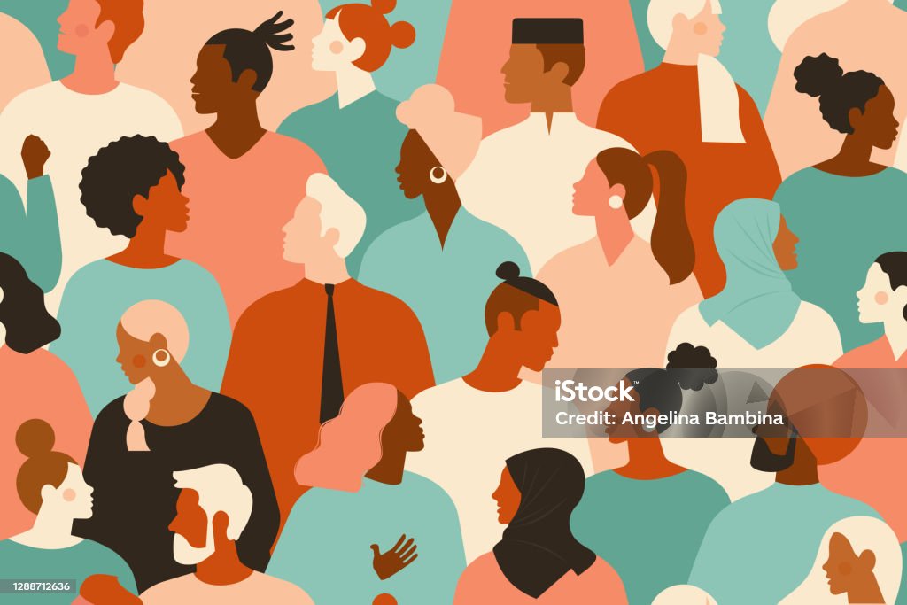 Crowd of young and elderly men and women in trendy hipster clothes. Diverse group of stylish people standing together. Society or population, social diversity. Flat cartoon vector illustration. Crowd of young and elderly men and women in trendy hipster clothes. Diverse group of stylish people standing together. Society or population, social diversity. Flat cartoon vector illustration Multiracial Group stock vector