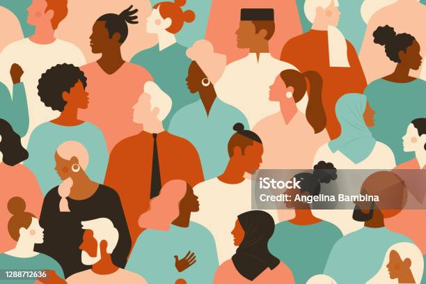 Crowd Of Young And Elderly Men And Women In Trendy Hipster Clothes Diverse Group Of Stylish People Standing Together Society Or Population Social Diversity Flat Cartoon Vector Illustration Stock Illustration - Download Image Now