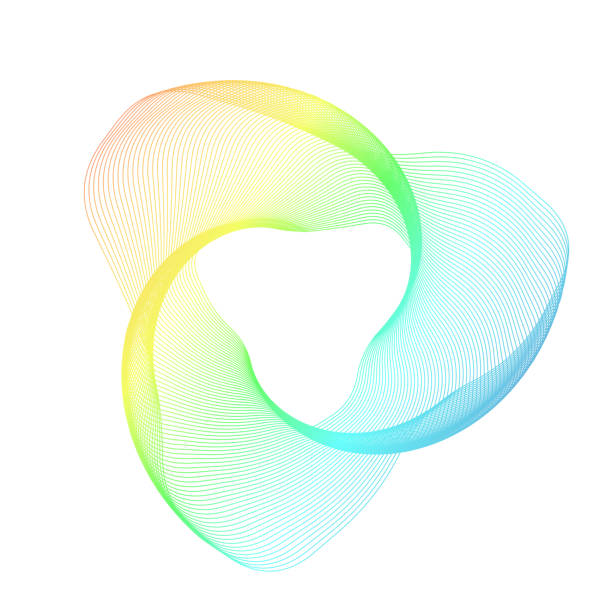 ilustrações de stock, clip art, desenhos animados e ícones de twisted wave pattern, like flower, made of rainbow colored lines - spectrum concentric three dimensional shape light