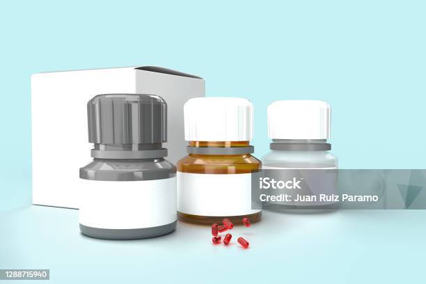 3d Illustration Of Various Pill Bottles For Use As Psd And Mockup Stock Photo - Download Image Now