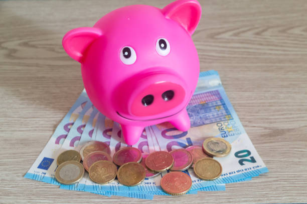 istock Piggy bank, banknotes and coins 1288717072