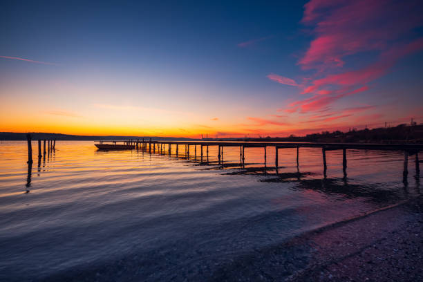 Small Dock and Boat at the lake, sunset shot