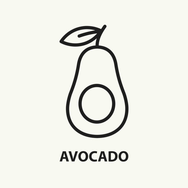 Avocado with leaf line icon Avocado with leaf line icon. Fruit symbol. Vector illustration. avocado stock illustrations