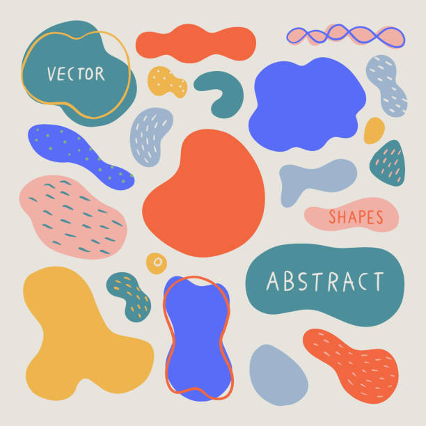 zestaw abstrakcyjnych kształtów organicznych i tekstur dla układów projektowych — ręcznie rysowane elementy wektorowe - blob stock illustrations
