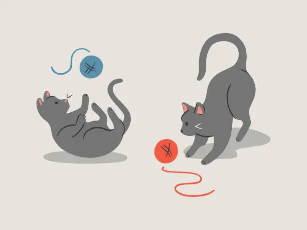 Vector illustration of Hand-drawn vector illustration of cute playful cats with yarn