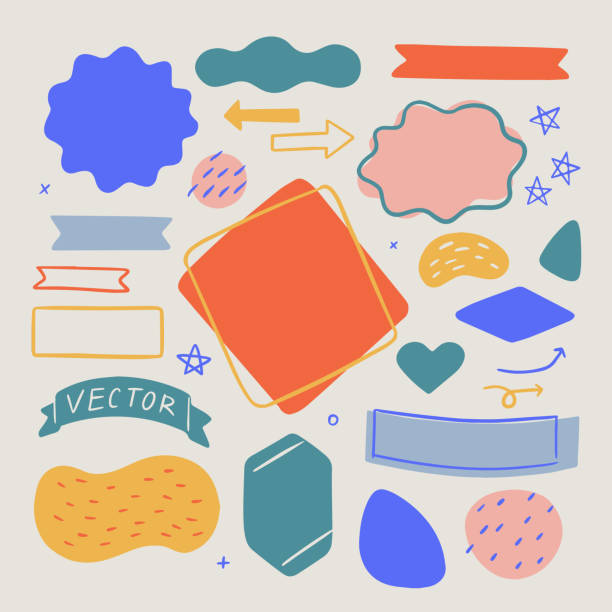 ilustraciones, imágenes clip art, dibujos animados e iconos de stock de conjunto de formas y texturas orgánicas abstractas para diseños: elementos vectoriales dibujados a mano - signo de alegria