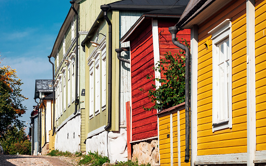 Nordic wooden homes, Porvoo old town, Finland.