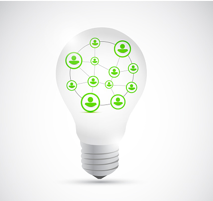 Light bulb and people network connection illustration design over a white background