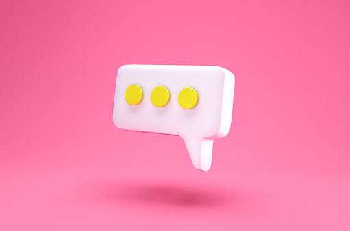 White Speech bubble chat icon isolated on pink background. Message creative concept with copy space for text. Communication or comment chat symbol. Minimalism concept. 3d illustration 3D render