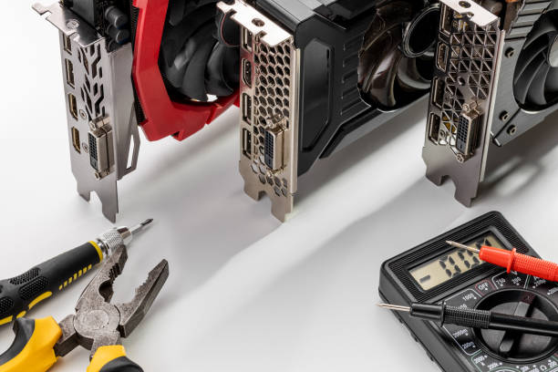 istock various modern gaming desktop graphics card on white background. repair and support desktop hardware concept. adjusting graphic card conceptual. studio shot 1288738726