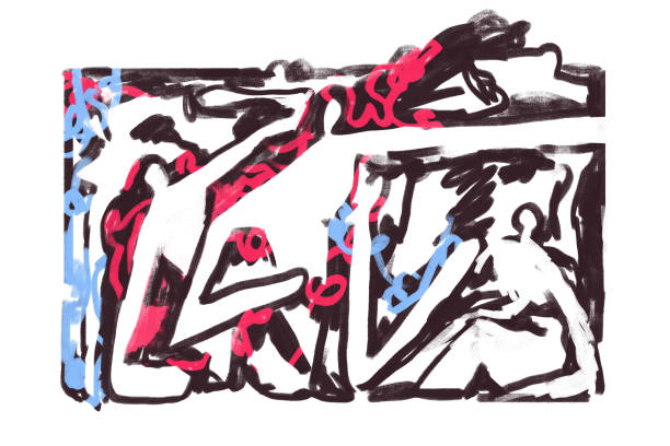 istock Abstract graffiti paint with people. Rough painting with bold line. Dark and rough painting.Contemporary art for Print and Poster. keith Herring Vibe 1288740350