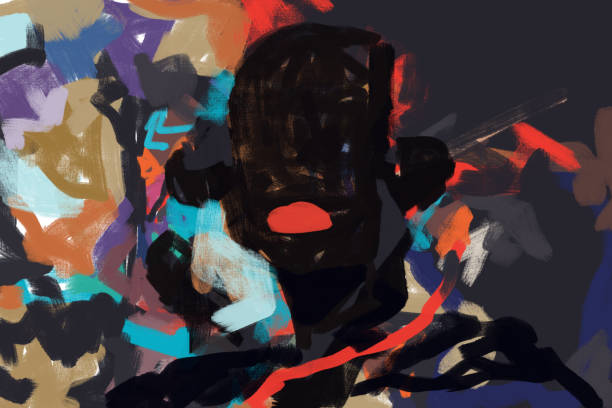 istock Expressionism Portrait with draft painting color. Sad and Dark painting. Contemporary and post modern art. Nightfall Abstract art. Basquiat vibe. Art for print, canvas and poster. 1288740393