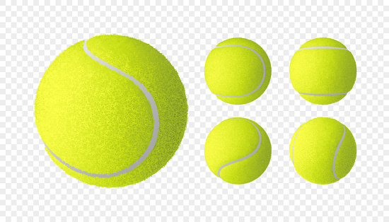 Vector set of realistic tennis balls isolated on checkered background. RGB. Global colors