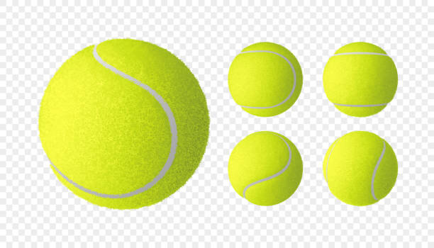 Vector set of realistic tennis balls isolated on checkered background Vector set of realistic tennis balls isolated on checkered background. RGB. Global colors tennis stock illustrations