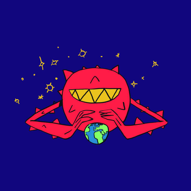 istock Giant virus smiling and control earth in galaxies. Vector isolated on dark blue 1288742259