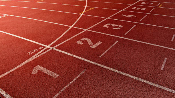 istock Athletic competitions starting line positions from one to six 1288742535