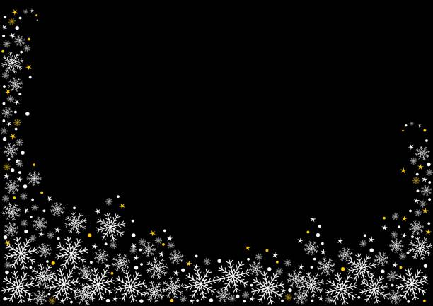 illustrations, cliparts, dessins animés et icônes de conception de carte postale noire et blanche pour des messages de nouvel an. - snowflake star silver snow
