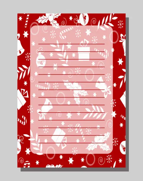 Vector illustration of Christmas notepad theme on red background. To-do list.