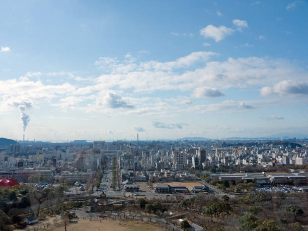 Himeji city elevated view on sunny day
