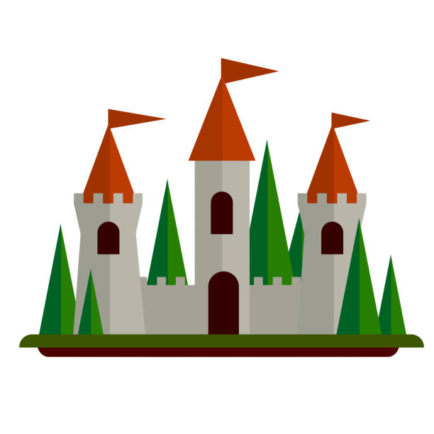 сказочный замок. каменные стены и башни. форт для защиты. - castle fort gate fantasy stock illustrations