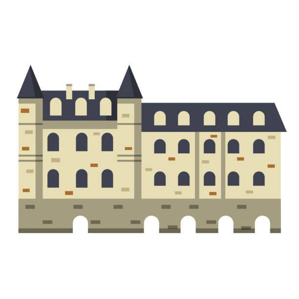 ilustrações, clipart, desenhos animados e ícones de castelo de chenonceau. atração turística francesa. viaje para a europa. - french renaissance