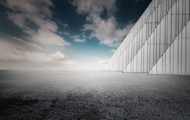istock Dark concrete floors, geometric architecture and dark horizons. 1288757700