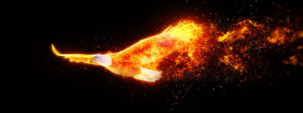 istock 3D illustration of an abstract phoenix flapping in the dark 1288762921