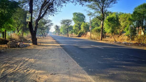 Empty road during corona virus lockdown in Jaipur, India. stock photo