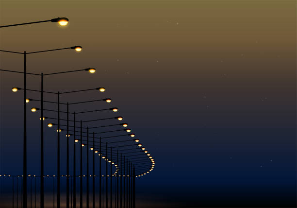 illustrations, cliparts, dessins animés et icônes de ligne des lumières de rue et du ciel avec des étoiles - street night street light lamp