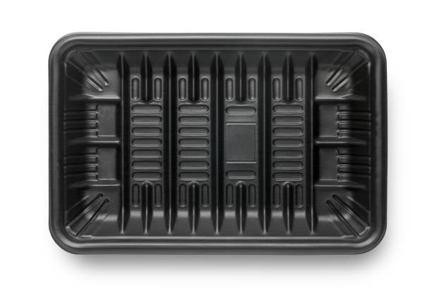 empty black food tray - plastic tray imagens e fotografias de stock