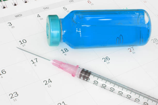 istock Vaccine and syringe on calendar. 1288774766