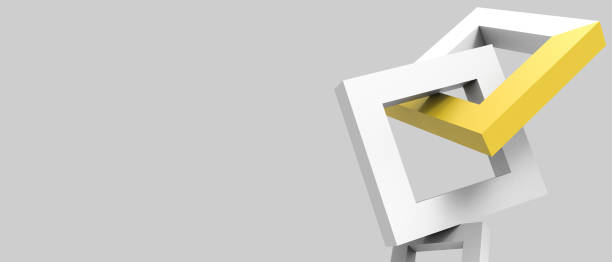 istock Success idea Creative in business concepts checkmark right symbol icon and square shapes on Grey Background,checked icon or correct choice sign,checkbox pictogram - 3d rendering 1288774808