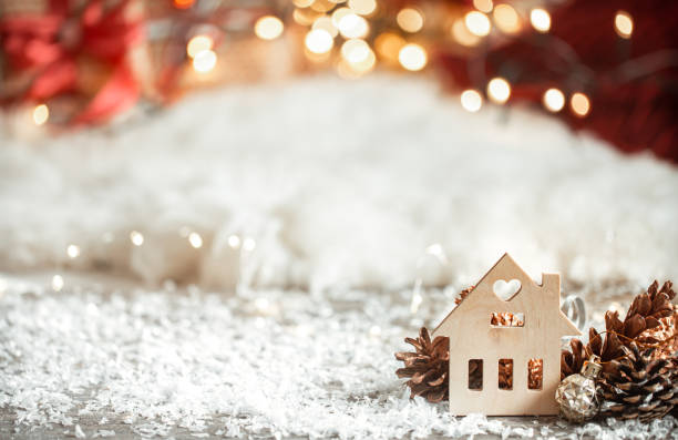 istock Cozy winter christmas background with bokeh and decor details copy space. 1288774907