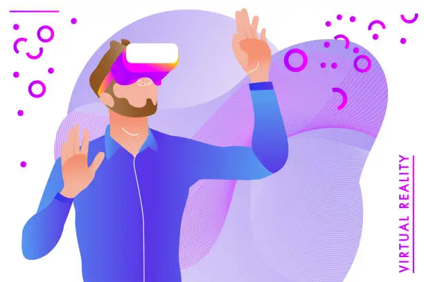 Vector illustration of Man in virtual reality glasses on a abstract background.