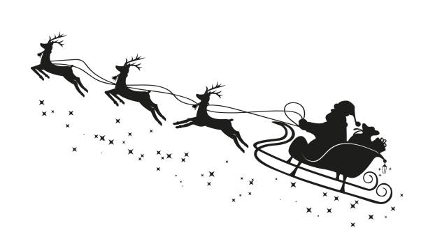Santa Claus in a sleigh and with reindeer. Vector illustration Santa Claus in a sleigh and with reindeer. Vector illustration animal sleigh stock illustrations