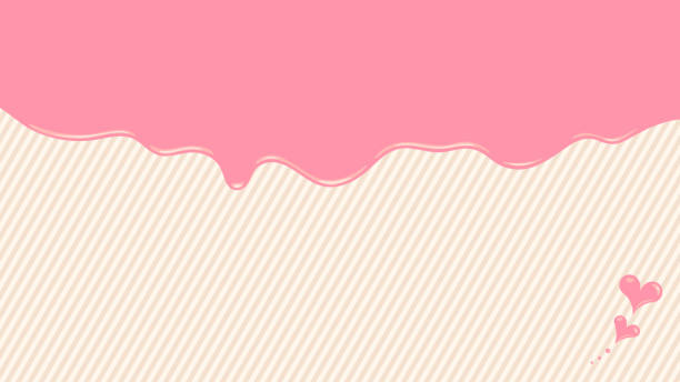 ilustrações de stock, clip art, desenhos animados e ícones de melting and dripping pink strawberry chocolate and striped background. heart chocolate decoration on the bottom right. there are multiple variations. - japanese maple