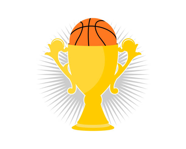 ilustrações, clipart, desenhos animados e ícones de vencedor da cesta com troféu e bola de cesta - gold ball sphere basketball