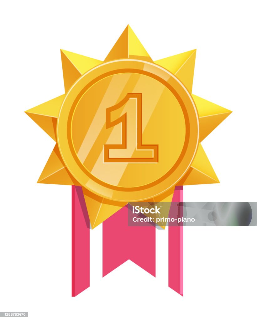 First Class Prize Gold Medallion First Place Prize Isolated On White Stock Illustration ...