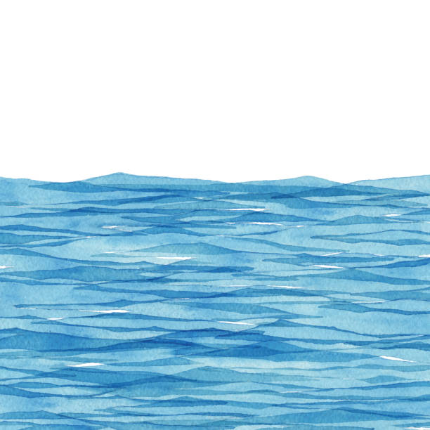 illustrazioni stock, clip art, cartoni animati e icone di tendenza di sfondo acquerello con onde blu - lake sea seascape water