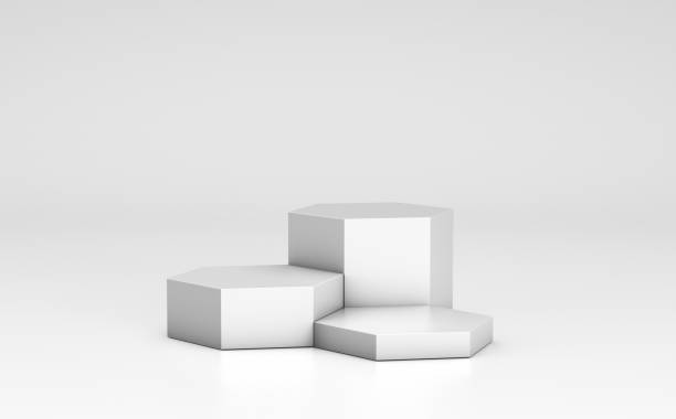 istock Empty podium, product shelf template. Gray honeycomb, hexagons and background. 3d render 1288787197