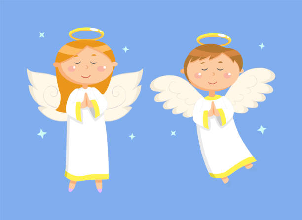 istock Praying Couple of Girl and Boy with Wings Vector 1288788499