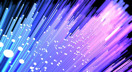 Digital optical fiber on a black background