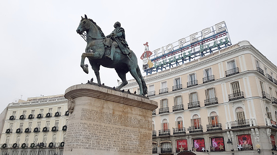Madrid, Spain - 15 December, 2018: View of the Puerta del Sol square(\