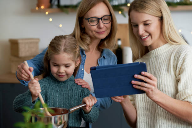 istock Three generations of women in the kitchen cooking with a tablet 1288800278