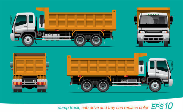 dump truck VECTOR EPS10 - dump truck, tipper truck, supply delivery truck for mine plant or construction site, isolated on green background. slopestyle stock illustrations