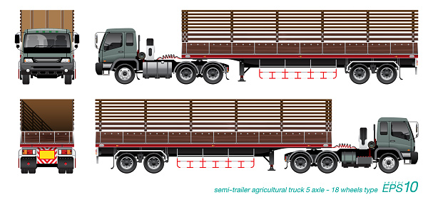 VECTOR EPS10 - semi-trailer agricultural truck 5axle 18wheels type, isolated on white background.