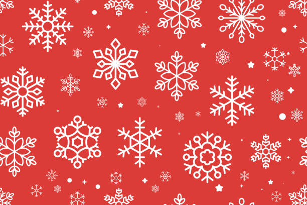 シームレスなクリスマス構成。赤い背景に白い雪片。クリスマススノーフレーク、冬、大晦日テンプレートコンセプト。ベクトル図。 - christmas winter snowflake new years eve点のイラスト素材／クリップアート素材／マンガ素材／アイコン素材