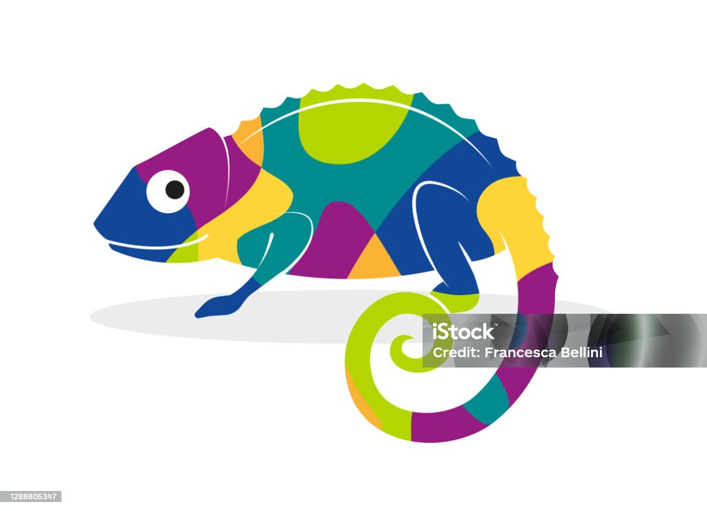 Colorful chameleon representing adaptation Vector illustration of a colorful chameleon on a white background. Concept of change and resilience represented with the chameleon metaphor. Adaptation - Concept stock vector